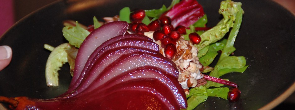 Wine soaked pears